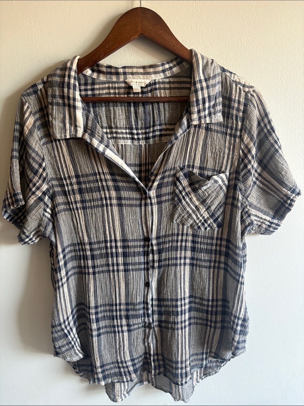 Lucky Brand Blue Plaid Gauze Button Front Shirt XL